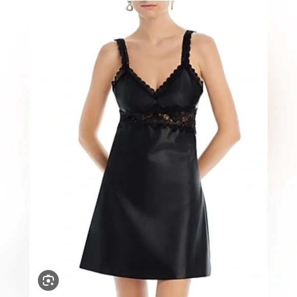 Aqua Women's Lace Inset Faux Leather Dress - 100% Exclusive - Black - Size S Aqua Women's Lace Inset Faux Leather Dress - 100% Exclusive - Black - Size S